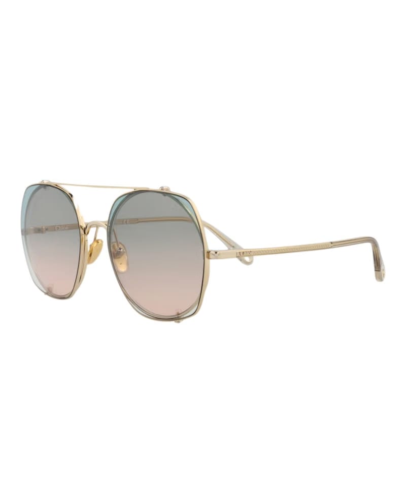 Chloe Square-Frame Metal Sunglasses Gold Beige Green (CH0042S-30009767-001)