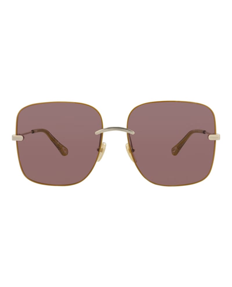 Chloe Square-Frame Metal Sunglasses Gold Gold Violet (CH0134S-30013647-003)