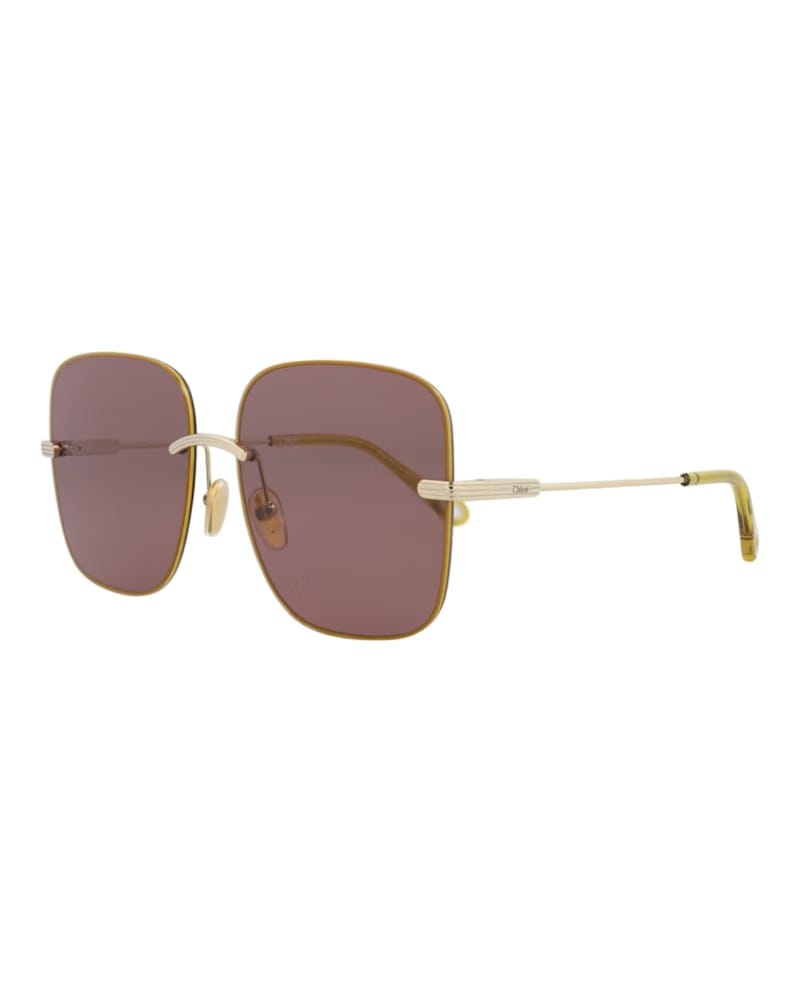 Chloe Square-Frame Metal Sunglasses Gold Gold Violet (CH0134S-30013647-003)