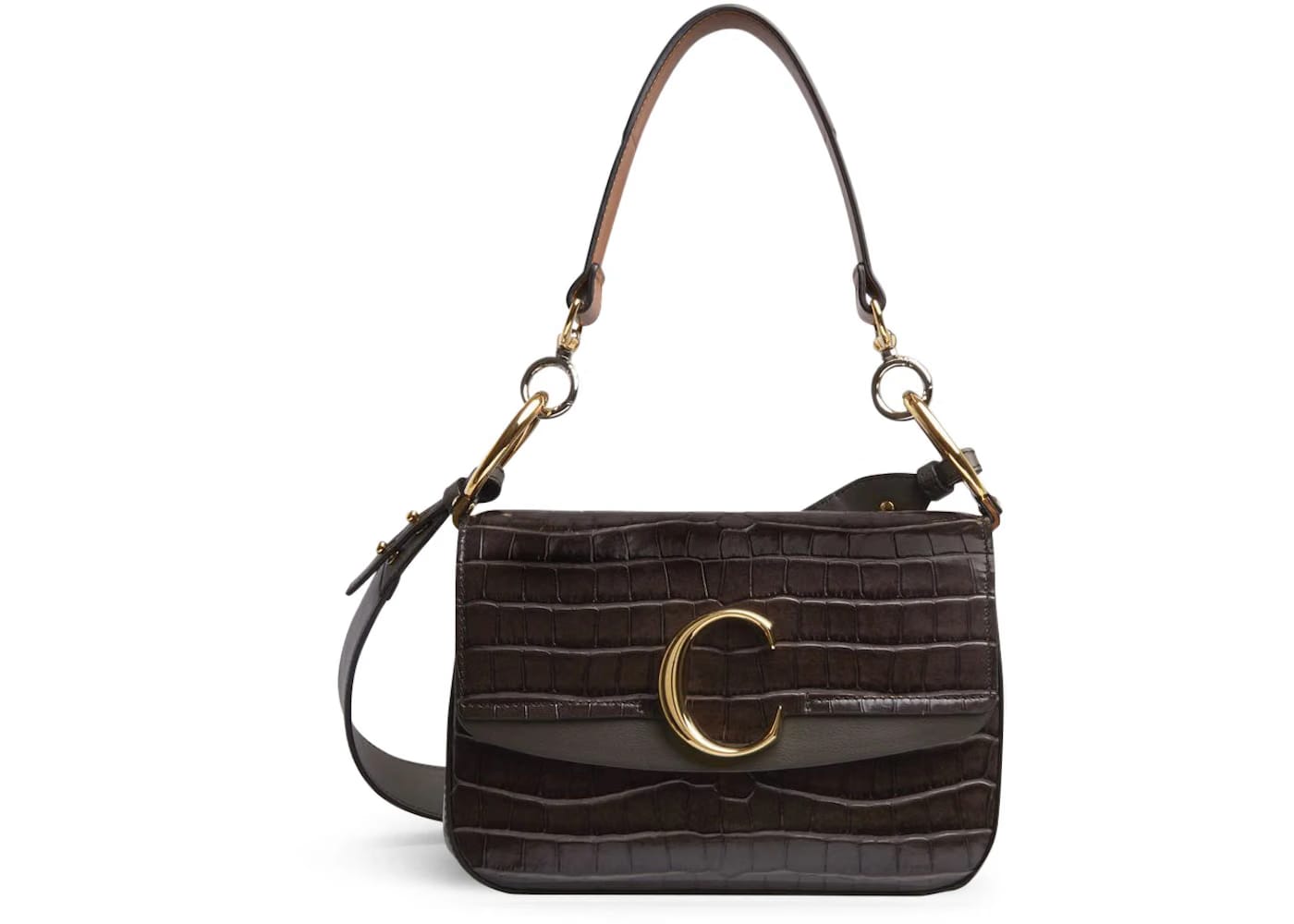 Chloe C Double Carry Croco Small Profound Brown