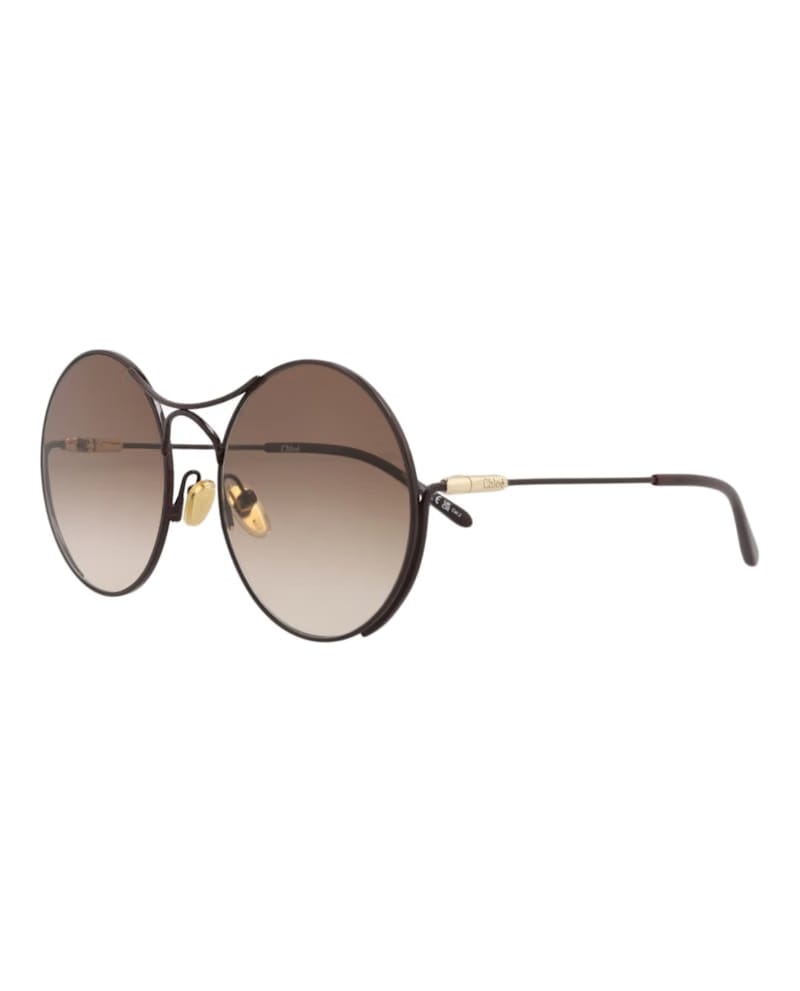 Chloe Round-Frame Metal Sunglasses Burgundy Burgundy Brown (CH0166S-30014096-003)