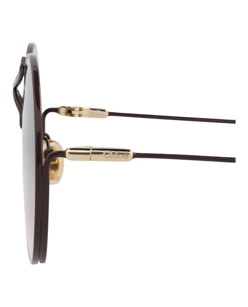 Chloe Round-Frame Metal Sunglasses Burgundy Burgundy Brown (CH0166S-30014096-003)