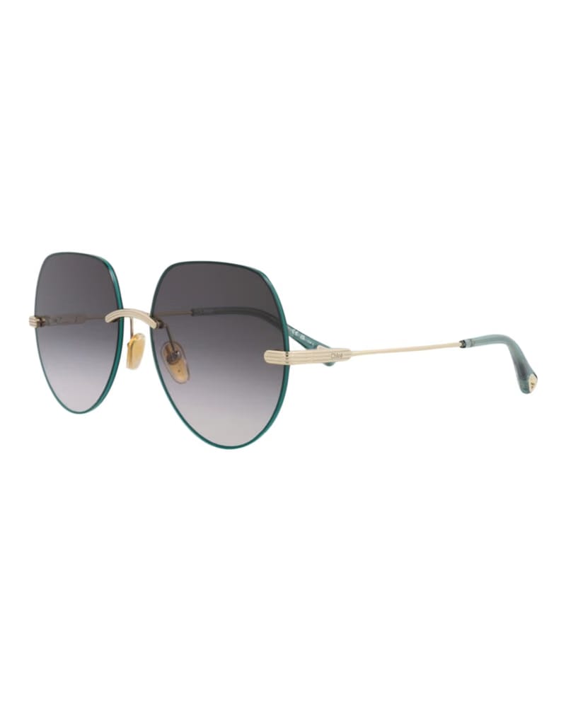 Chloe Round-Frame Metal Sunglasses Gold Gold Grey (CH0135S-30013590-001)