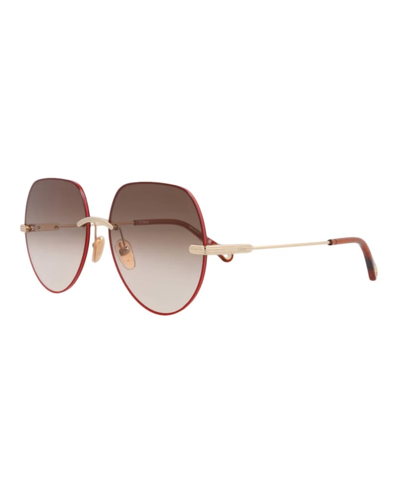 Chloe Round-Frame Metal Sunglasses Gold Gold Brown (CH0135S-30013590-002)