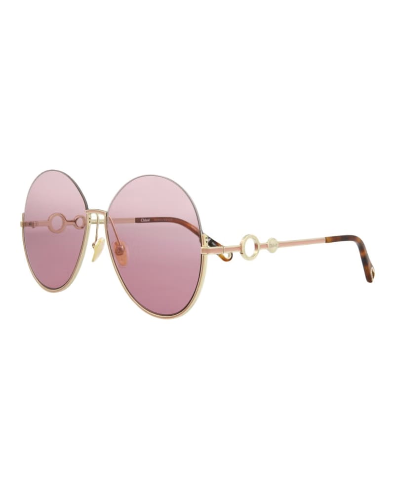 Chloe Round-Frame Metal Sunglasses Gold Gold Pink (CH0067S-30011433-004)