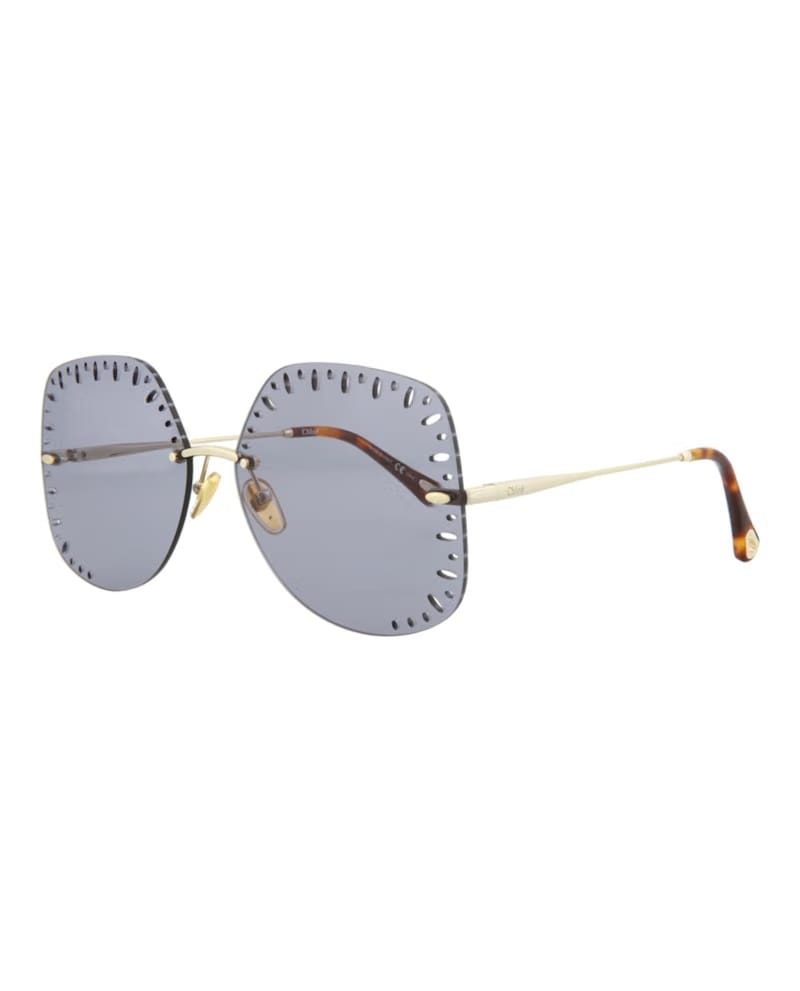 Chloe YSE Square-Frame Metal Sunglasses Gold Gold Light Blue (CH0111S-30012464-001)