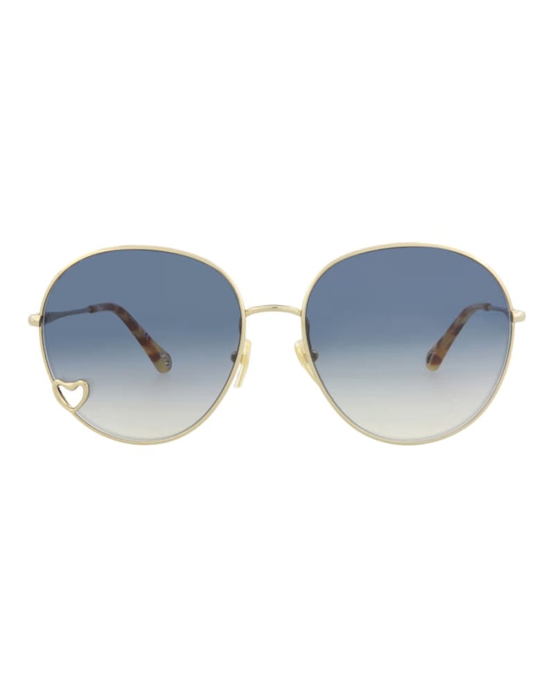 Chloe Round-Frame Metal Sunglasses Gold Gold Blue (CH0027S-30009812-002)