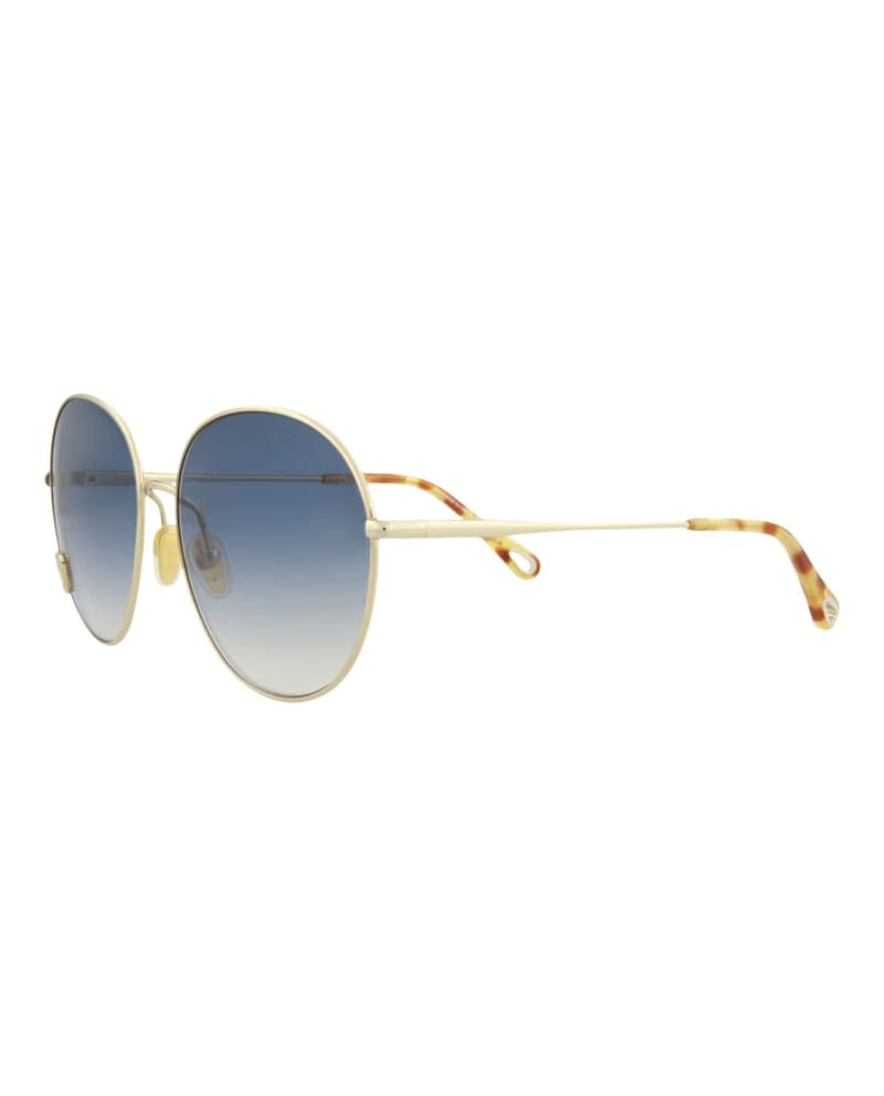 Chloe Round-Frame Metal Sunglasses Gold Gold Blue (CH0027S-30009812-002)