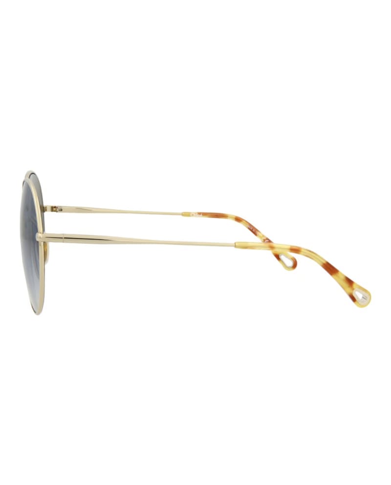 Chloe Round-Frame Metal Sunglasses Gold Gold Blue (CH0027S-30009812-002)