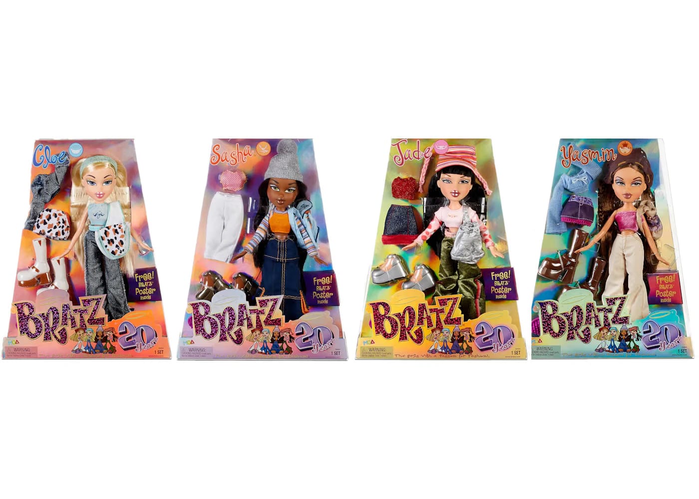 Bratz Cloe, Sasha, Jade and Yasmin 20th Anniversary Collectors Edition Doll Set