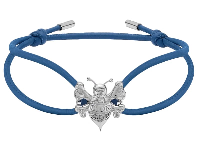 Dior And Shawn Cord Bracelet Blue Calfskin