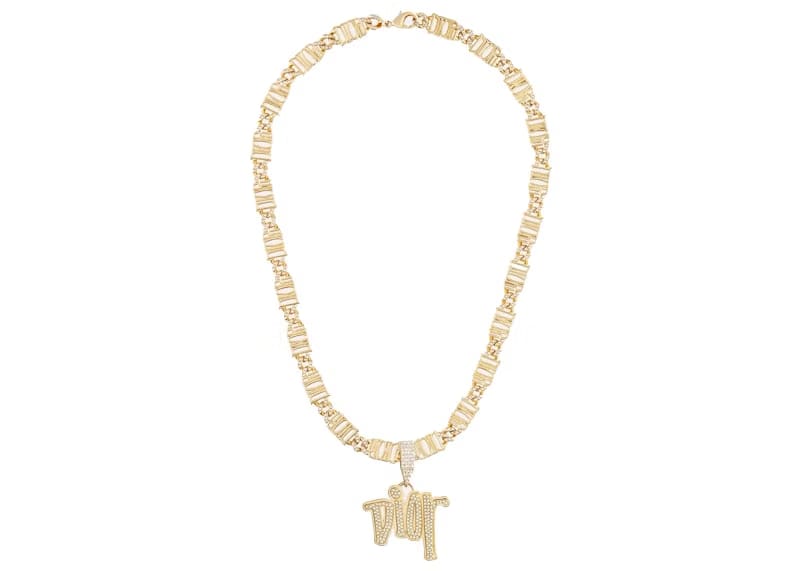 Dior And Shawn Chain Link Necklace Gold-Tone Brass with Crystals