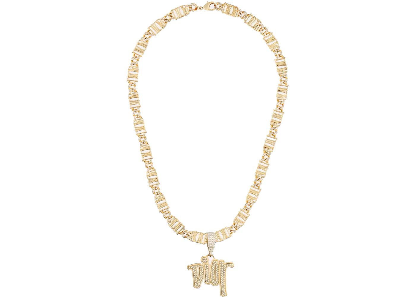 Dior And Shawn Chain Link Necklace Gold-Tone Brass with Crystals