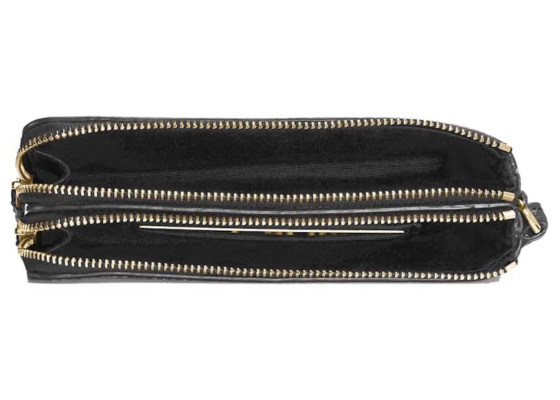 Coach Double Corner Zip Wristlet Large Signature Canvas Brown/Black