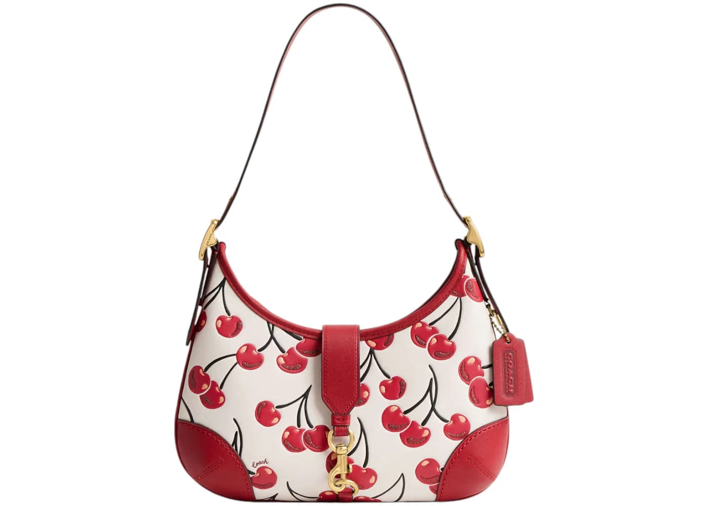 Coach Hamptons Hobo Bag Cherry Print Brass/Chalk Multi