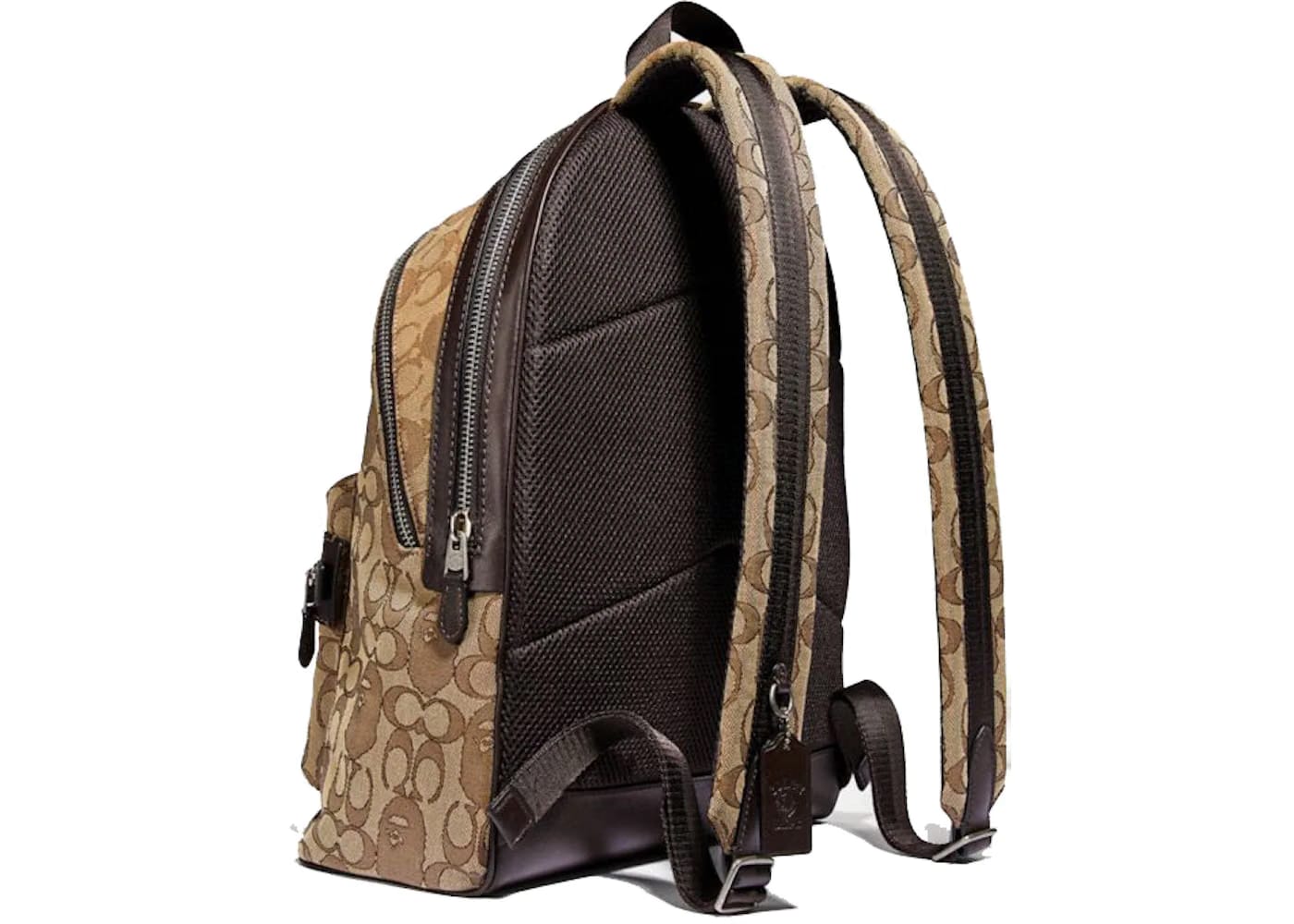 Coach x Bape Academy Backpack Signature Jacquard With Ape Head Light Antique Nickel/Khaki