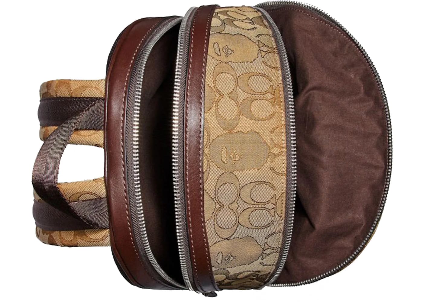 Coach x Bape Academy Backpack Signature Jacquard With Ape Head Light Antique Nickel/Khaki