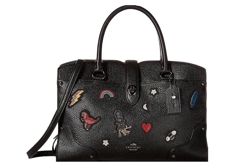 Coach Souvenir Embroidery Mercer 30 Satchel Bag Black