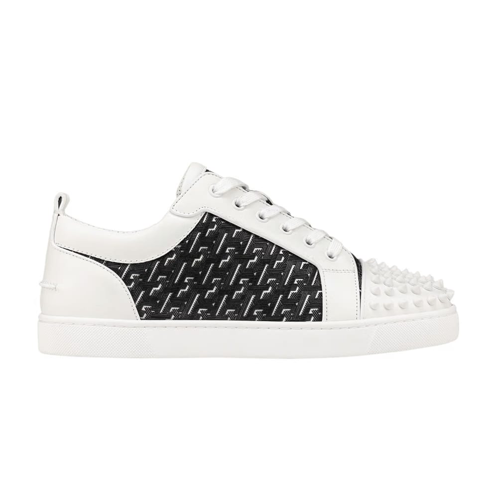 Christian Louboutin Louis Junior Spikes Orlato Flat CL Monogram White Black
