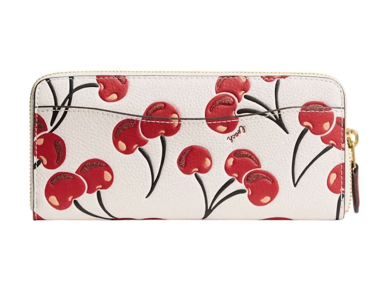 Coach Essential Slim Accordion Zip Wallet Cherry Print Brass/Chalk Multi