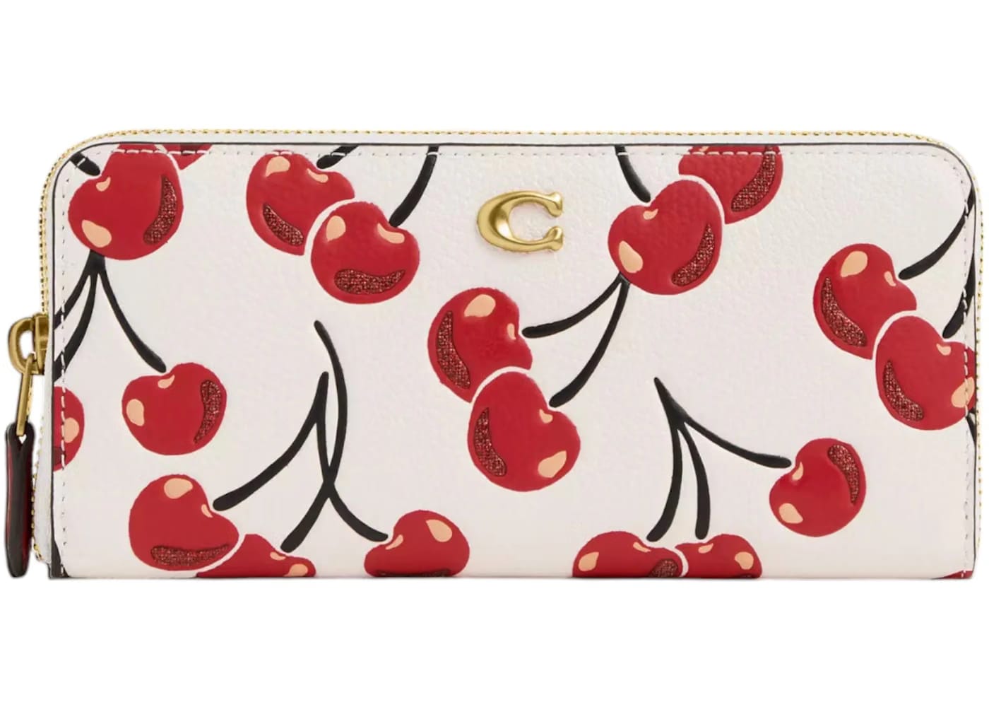 Coach Essential Slim Accordion Zip Wallet Cherry Print Brass/Chalk Multi