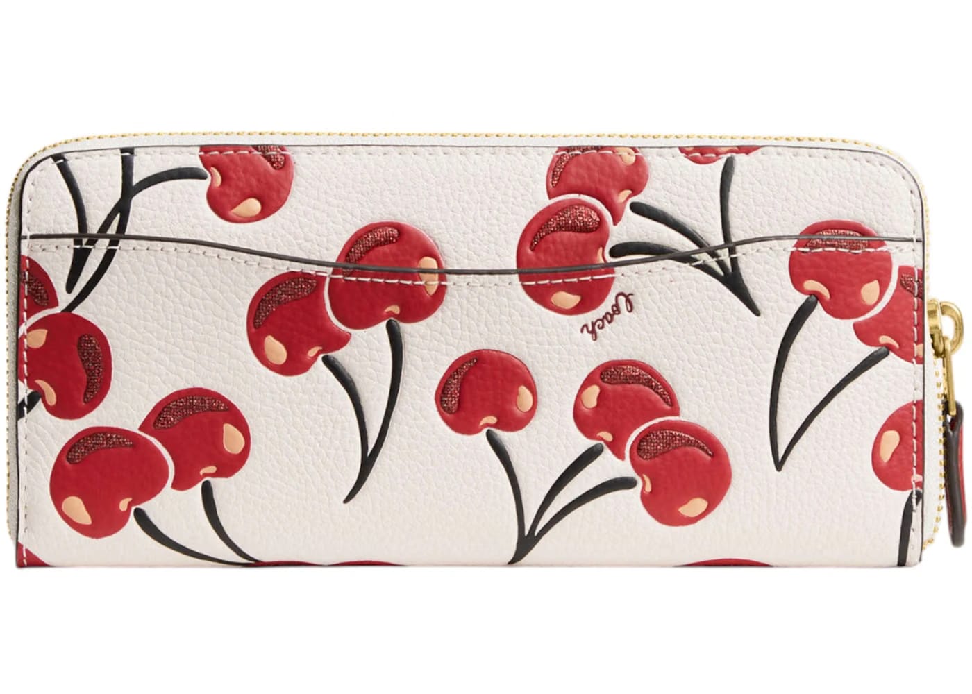 Coach Essential Slim Accordion Zip Wallet Cherry Print Brass/Chalk Multi