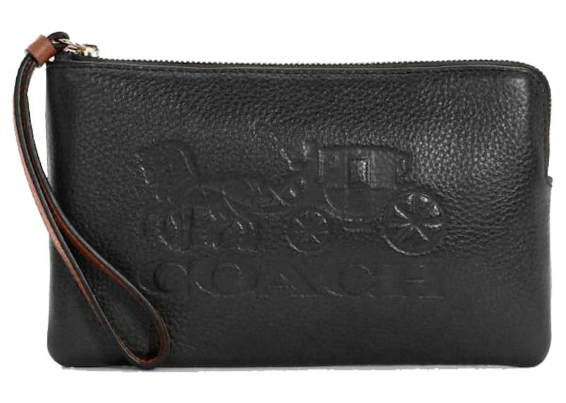 Coach Corner Zip Wristlet Large Horse Carriage Black