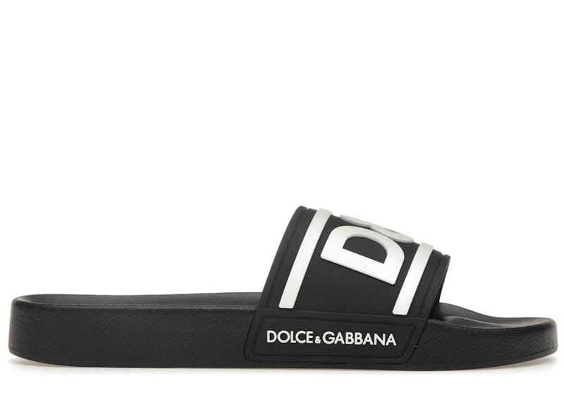 Dolce & Gabbana Beachwear Sliders DG Logo Black White