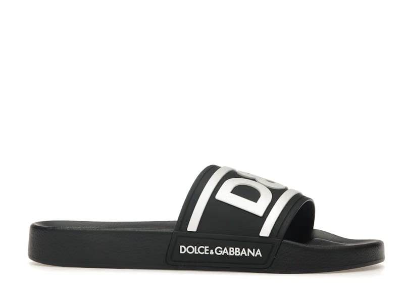 Dolce & Gabbana Beachwear Sliders DG Logo Black White