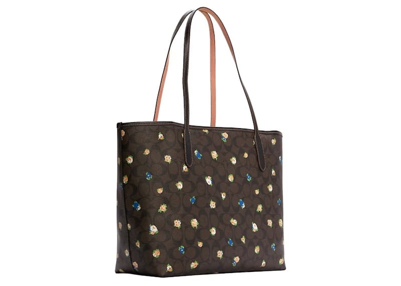 Coach City Tote Bag Vintage Mini Rose Print Gold/Brown