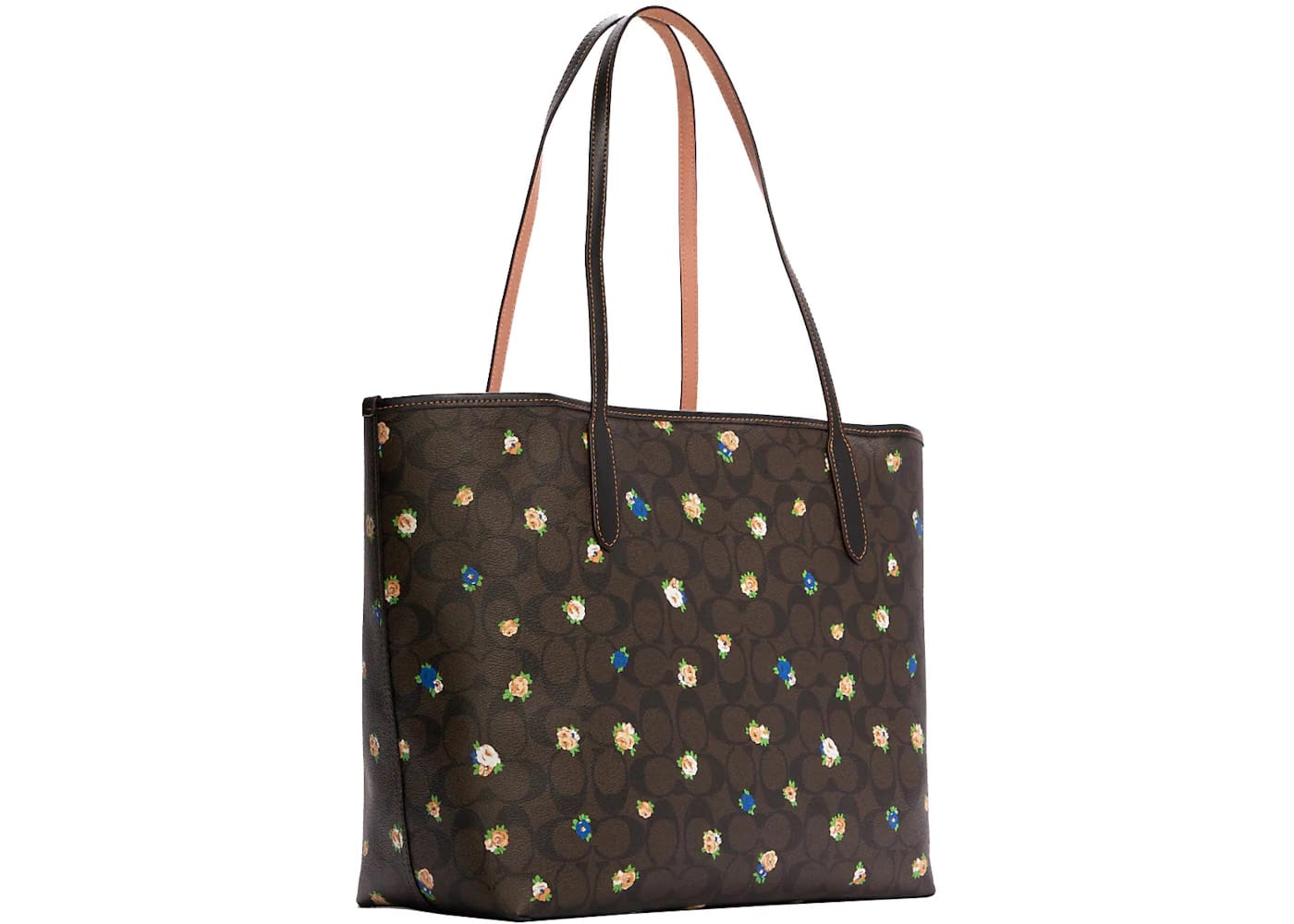 Coach City Tote Bag Vintage Mini Rose Print Gold/Brown