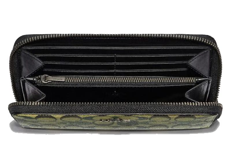 Coach x Bape Accordion Zip Wallet Signature Canvas With Ape Head Black Copper/Camo Multi