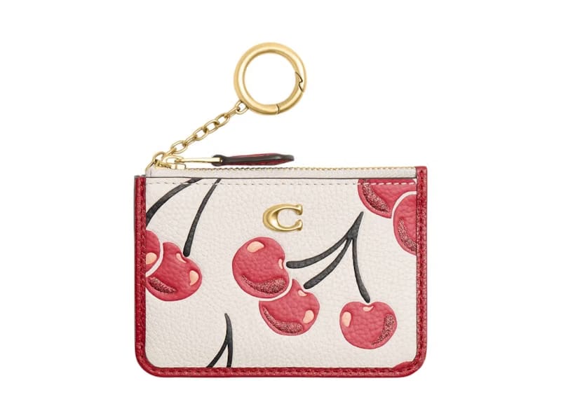 Coach Essential Mini Skinny ID Case Cherry Print Brass/Chalk Multi