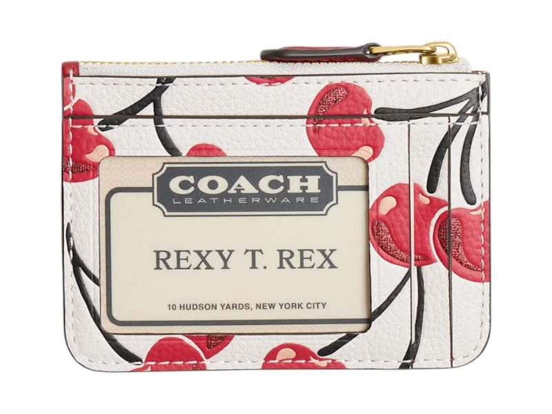 Coach Essential Mini Skinny ID Case Cherry Print Brass/Chalk Multi