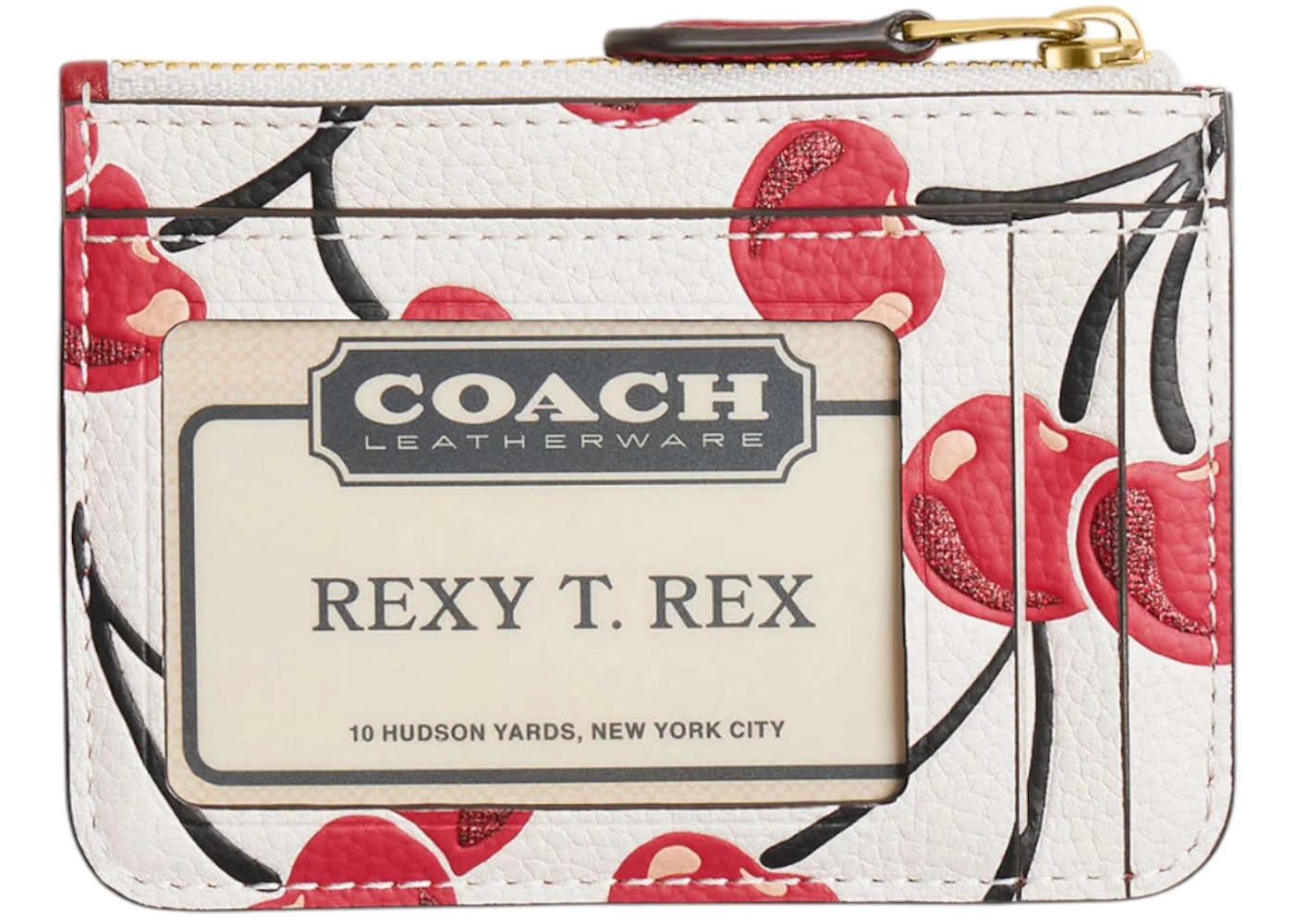 Coach Essential Mini Skinny ID Case Cherry Print Brass/Chalk Multi