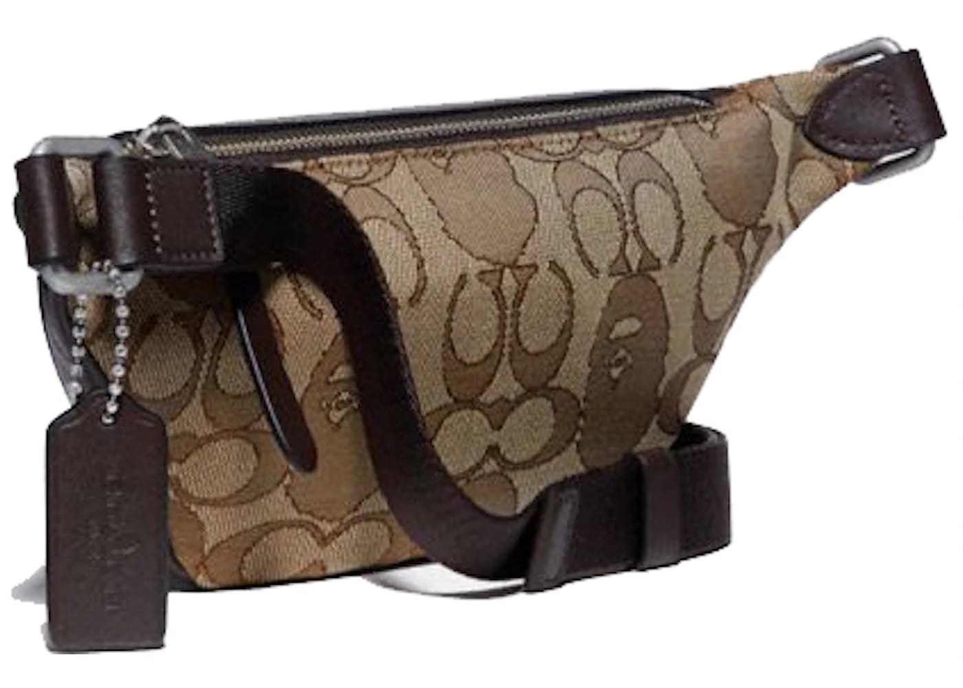 Coach x Bape Rivington Belt Bag 7 Signature Jacquard With Ape Head Light Antique Nickel/Khaki