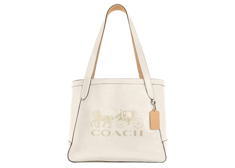 Coach Horse Carriage Tote Bag Medium Embossed Chalk/Vanilla Cream