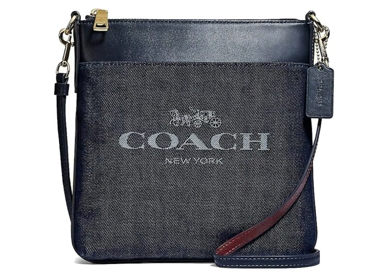 Coach Kitt Messenger Bag Jacquard Denim Blue Knit