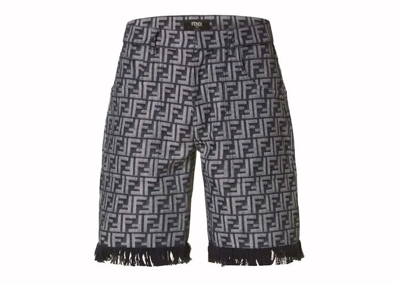 Fendi FF Monogram Denim Shorts Blue