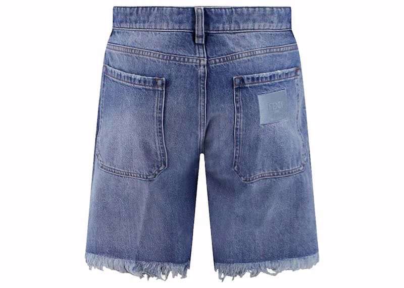 Fendi Logo-Oatch Denim Shorts Blue