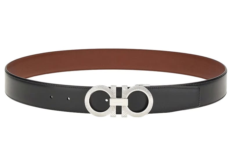 Ferragamo Reversible And Adjustable Gancini Belt Black/Big Sur Soil
