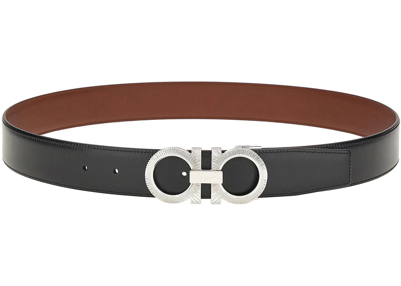 Ferragamo Reversible And Adjustable Gancini Belt Black/Big Sur Soil