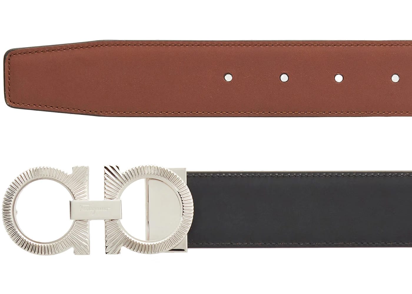 Ferragamo Reversible And Adjustable Gancini Belt Black/Big Sur Soil