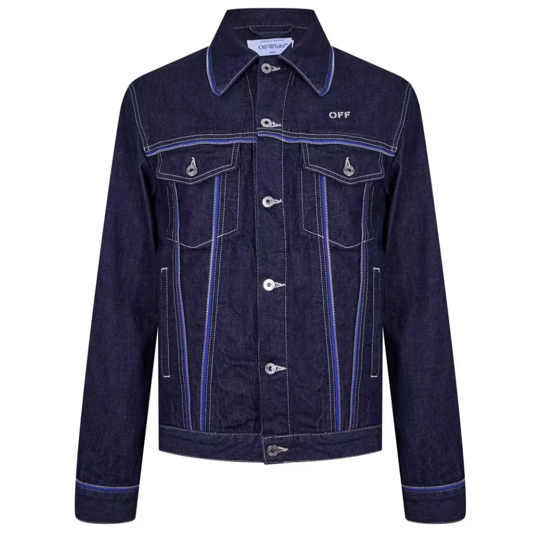 Off White Zip Embellished Denim Jacket Sierra Leone