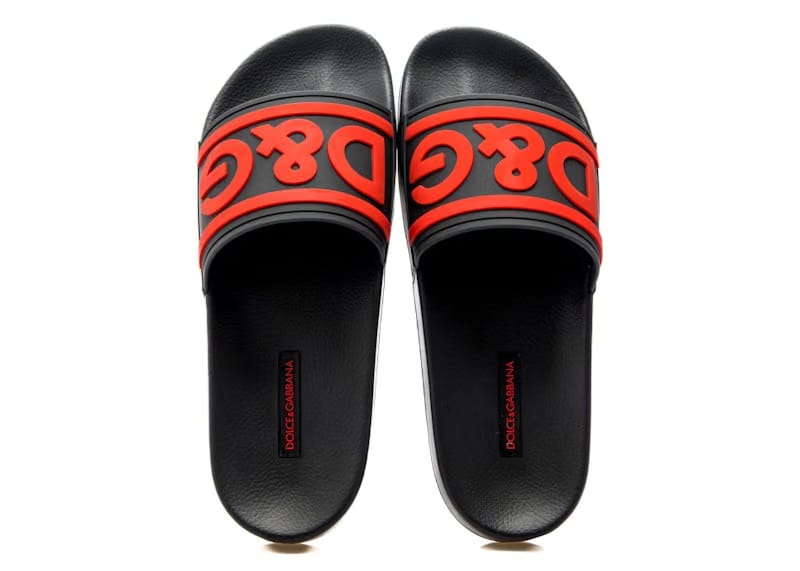 Dolce & Gabbana Beachwear Sliders DG Logo Black Red