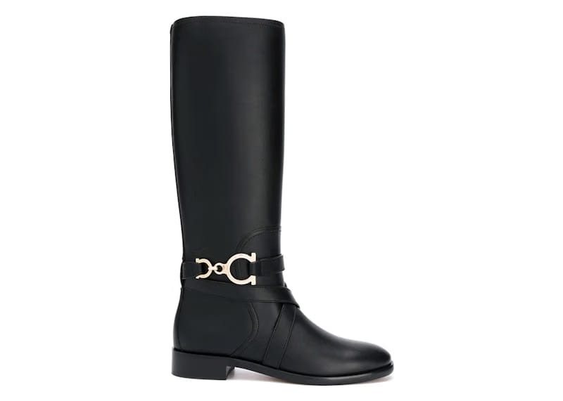 Ferragamo Gancini Horse-Bit Knee-High Boots Black (Women's)
