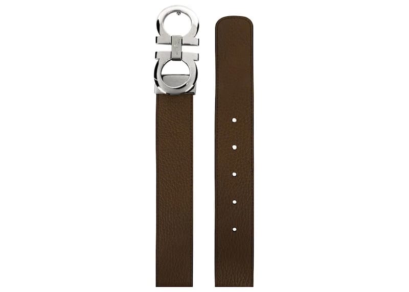Ferragamo Reversible And Adjustable Gancini Belt 705614 Brown/Gunmetal