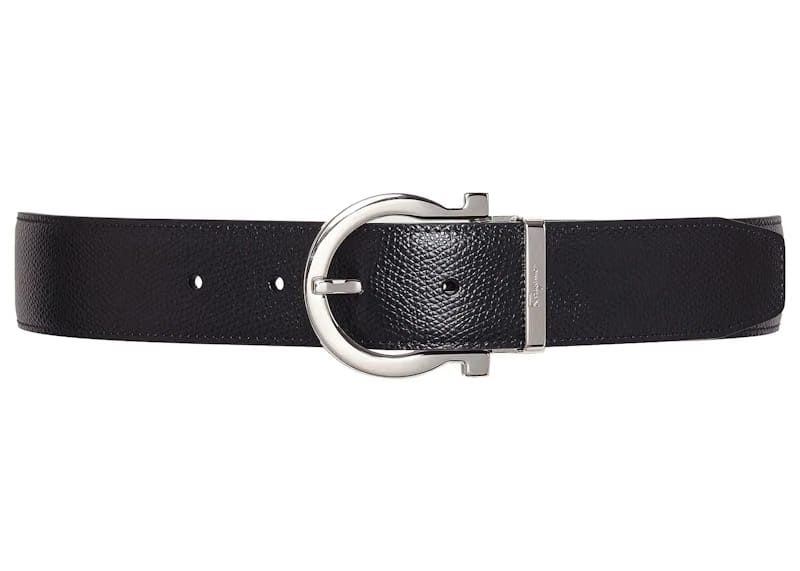 Ferragamo Reversible And Adjustable Gancini Belt Stamped Black/Hickory