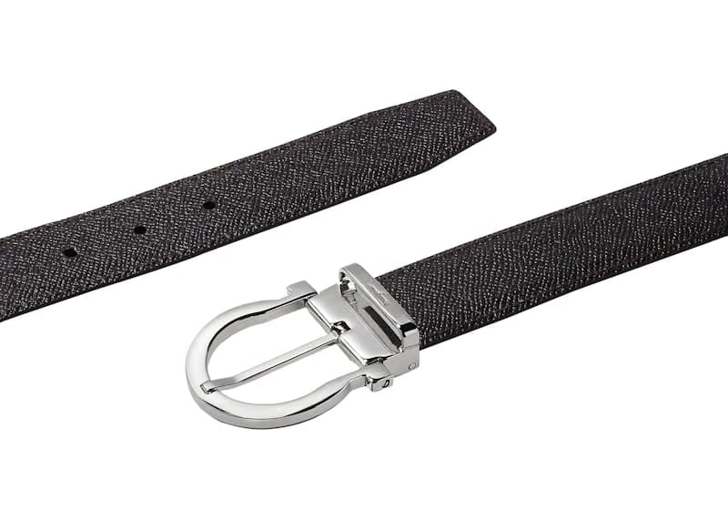 Ferragamo Reversible And Adjustable Gancini Belt Stamped Black/Hickory