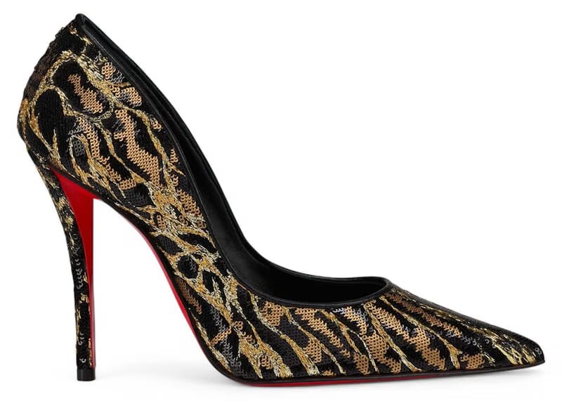 Christian Louboutin Miss Z Ocelot 100mm Pump Black Multicolor Embroidered Crepe Satin